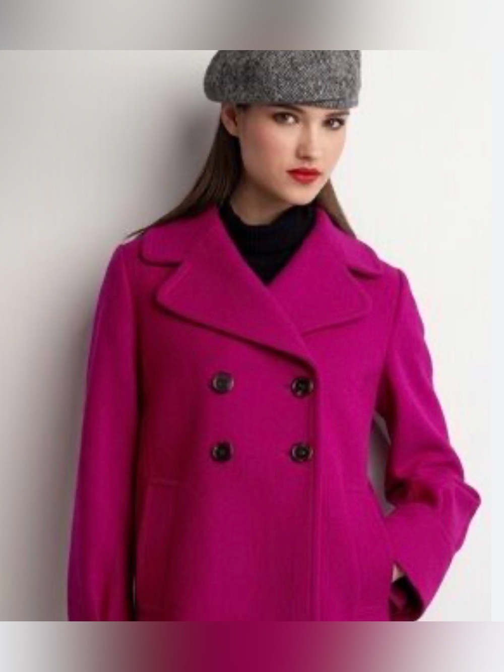 Banana Republic Fuchsia Wool Pea Coat with Purple Lining